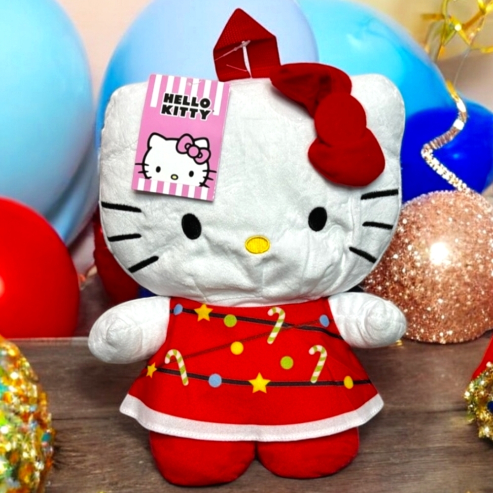 Hello Kitty Red White Plush Backpack with Holiday Dress